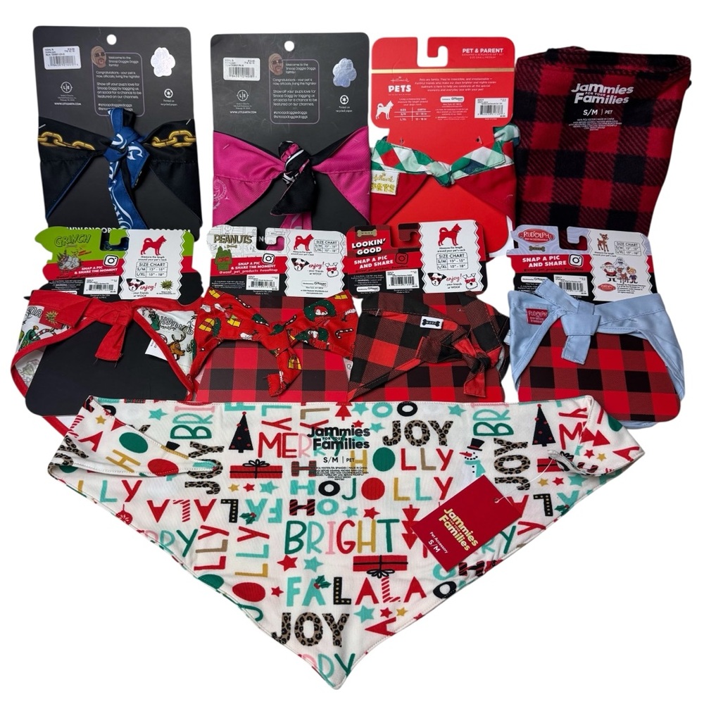 Holiday Pet Bandana Set Snoop Dogg Jammies Small Medium Cat Dog NEW - Picture 2 of 12
